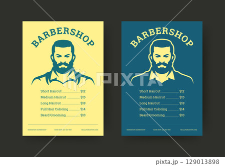 Barbershop Flyer Template with Retro Male Portrait and Price List for Haircut Services Design 129013898