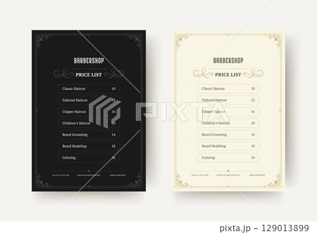 Barbershop Price List Flyer Design with Elegant Decorative Borders and Classic Typography Layout 129013899