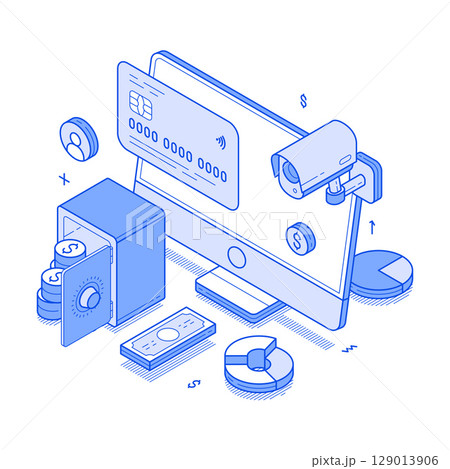 Online banking user account payment secure money storage minimalist isometric vector Online banking user account payment secure money storage minimalist isometric vector 129013906