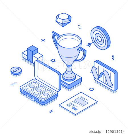 Business startup success efficiency and productivity achievement minimalist isometric vector 129013914