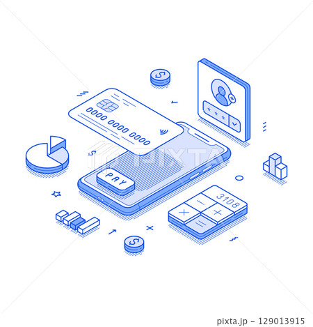Online banking financial user account smartphone application minimalist isometric vector 129013915