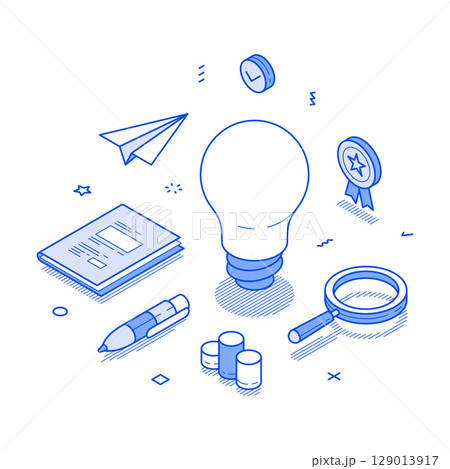 Business innovation idea generation creative brainstorming minimalist isometric vector 129013917