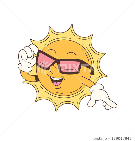 Cool Cartoon Sun Mascot Character In Sunglasses Pointing With Hand In Fun Summer Vector Illustration Cool Cartoon Sun Mascot Character In Sunglasses Pointing With Hand In Fun Summer Vector Illustration 129013945