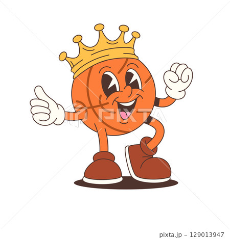 Cool Basketball Mascot Character Wearing Crown And Boots Giving Thumbs Up Cartoon Vector Illustration 129013947