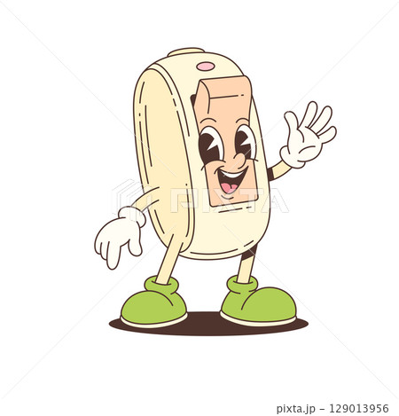Mascot Cartoon Electric Light Switch Character with Happy Face and Green Shoes Vector Illustration 129013956