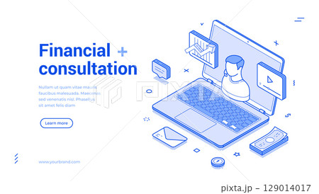 Financial consultation online adviser remotely business meeting web banner isometric vector Financial consultation online adviser remotely business meeting web banner isometric vector 129014017