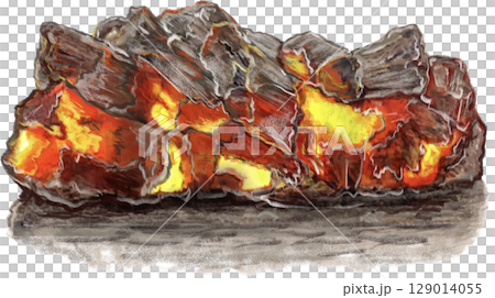 赤く焼けている炭火のイラスト 129014055