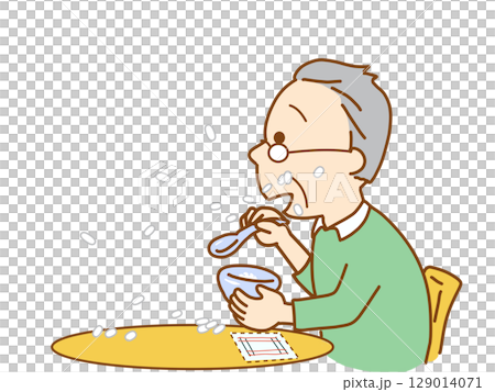 因身體機能下降而灑出食物的老人 129014071