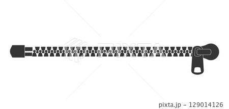 Zipper silhouette, zipper lock or unlock. Fastener slide with puller. Split cloth pulling zip. Apparel accessories simple drawing. Zipper silhouette, zipper lock or unlock. Fastener slide with puller. Split cloth pulling zip. Apparel accessories simple drawing. 129014126