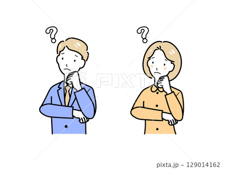 肘に手を置き考え込む男女 129014162