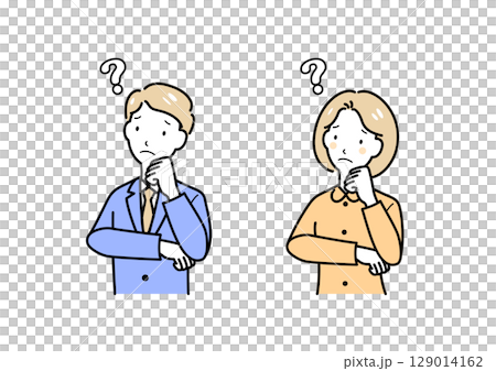 肘に手を置き考え込む男女 129014162