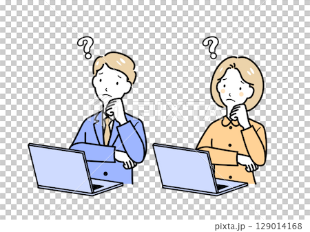 Men and women who are worried in front of the computer 129014168