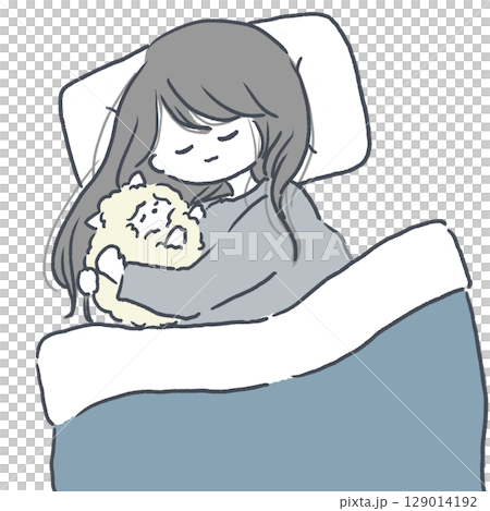A woman sleeping while hugging a sheep 129014192
