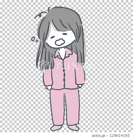 A woman yawning after waking up 129014193