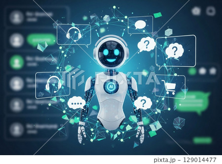 robot with futuristic interface 129014477