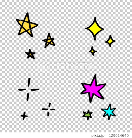 手描きマーカー風のキラキラ装飾アイコンセット(色付き・4種) 手描きマーカー風のキラキラ装飾アイコンセット(色付き・4種) 129014640