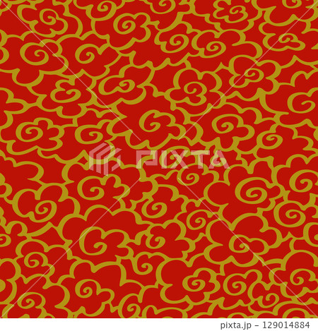 Seamless vector pattern with traditional swirling Asian clouds in gold on red, inspired by brocade textiles Seamless vector pattern with traditional swirling Asian clouds in gold on red, inspired by brocade textiles 129014884