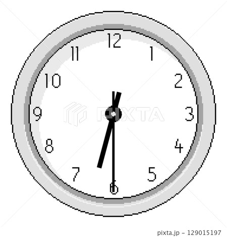 Pixel Art Clock at Half Past Six - Vector Illustration 129015197