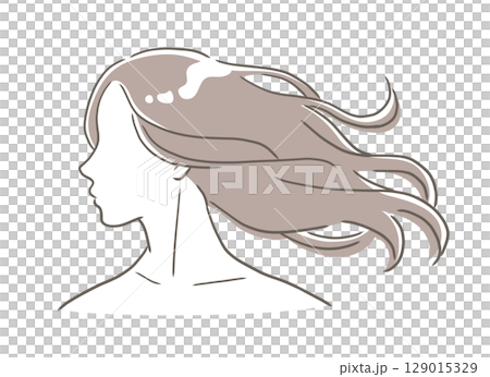 美しい長い髪が風になびいている女性の横顔 129015329