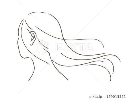 美しい長い髪が風になびいている女性のイラスト素材 美しい長い髪が風になびいている女性のイラスト素材 129015331