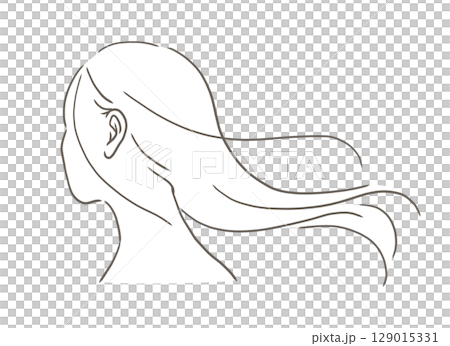 美しい長い髪が風になびいている女性のイラスト素材 美しい長い髪が風になびいている女性のイラスト素材 129015331