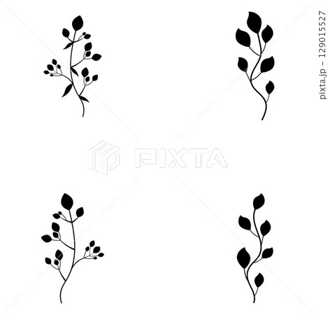 Floral Branch and Minimalist Flowers for Logo or Tattoo 129015527