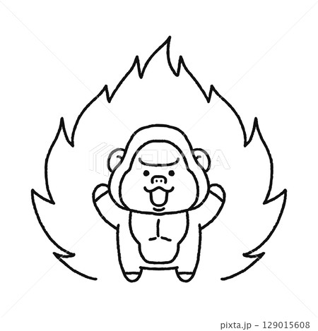 メラメラと気合の入ったゴリラ　線画 129015608