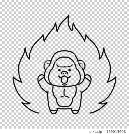 メラメラと気合の入ったゴリラ　線画 129015608