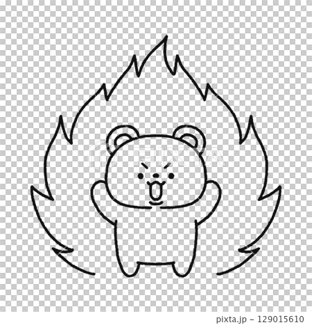 メラメラと気合の入ったクマ　線画 129015610