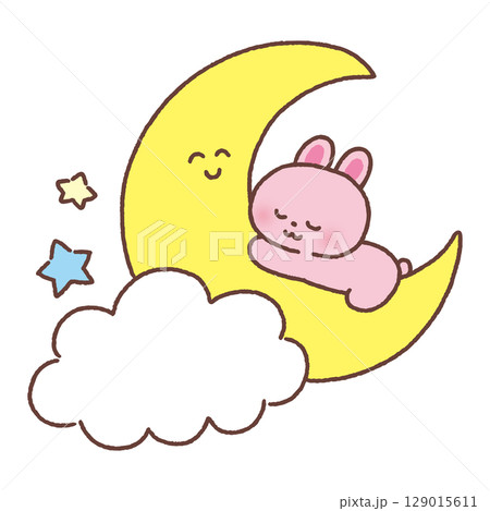 月で眠る可愛いウサギ 129015611