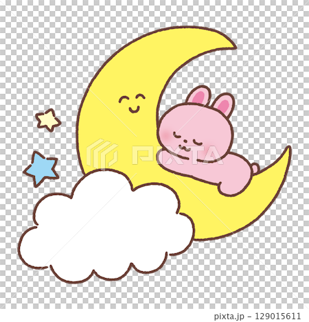 月で眠る可愛いウサギ 129015611