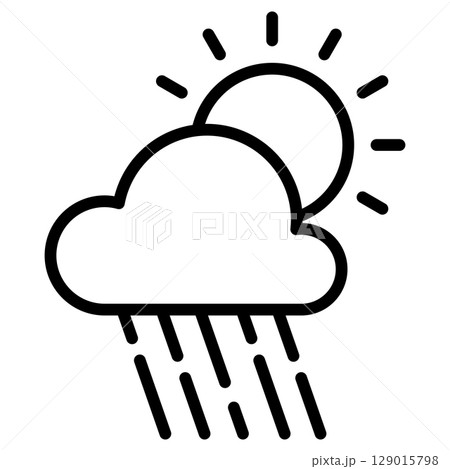 Cloud and Sun with Rain Line Icon Vector 129015798