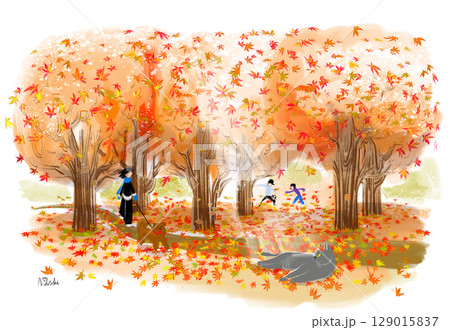 紅葉が綺麗な公園のイラスト 129015837