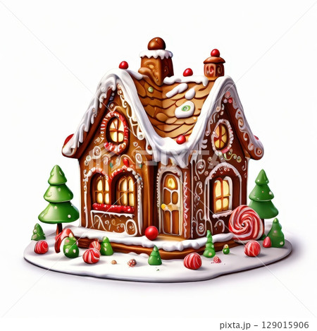 an AI Image Generator, Festive Gingerbread House with Christmas Decorations an AI Image Generator, Festive Gingerbread House with Christmas Decorations 129015906