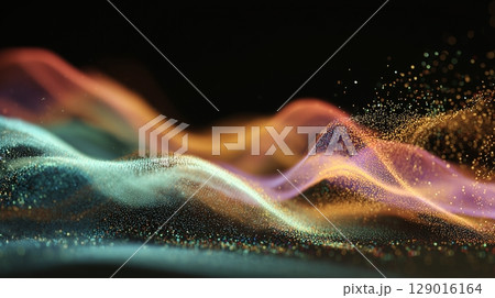 カラフルなパーティクルのイメージ、黒背景 129016164