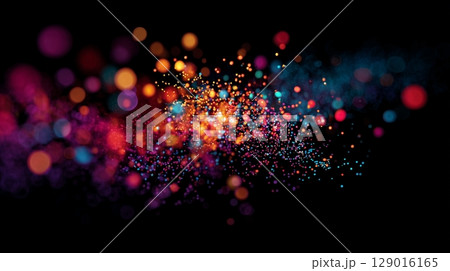 カラフルなパーティクルのイメージ、黒背景 129016165