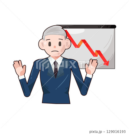 illustration of businessman with presentation board chart down 129016193