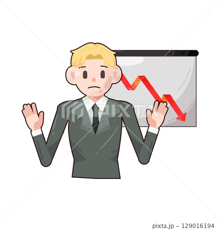 illustration of businessman with presentation board chart down illustration of businessman with presentation board chart down 129016194