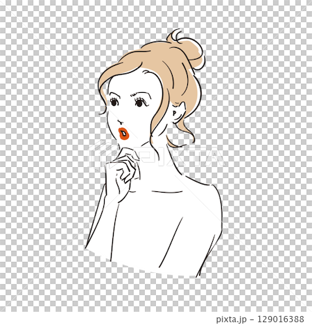 A stylish woman with her hair roughly tied up A stylish woman with her hair roughly tied up 129016388