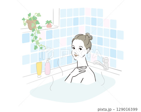 気持ちよさそうに入浴する綺麗な女性 気持ちよさそうに入浴する綺麗な女性 129016399