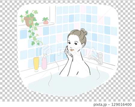 気持ちよさそうに入浴する綺麗な女性 129016400