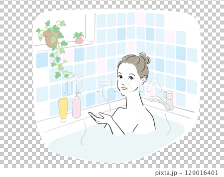 気持ちよさそうに入浴する綺麗な女性 129016401