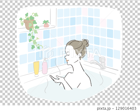 気持ちよさそうに入浴する綺麗な女性 129016403