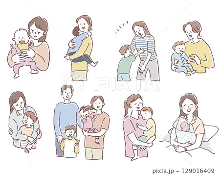 子供、家族、親子、赤ちゃんセット 129016409