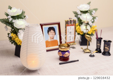 新盆イメージ（白紋天 白提灯） 129016432