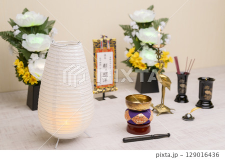 新盆イメージ（白紋天 白提灯） 129016436