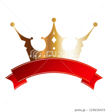 Beautiful royal golden crown and red ribbon at the bottom Beautiful royal golden crown and red ribbon at the bottom 129016455