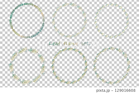 Set of cute circle frames with hand drawn leaves. Set of cute circle frames with hand drawn leaves. 129016608