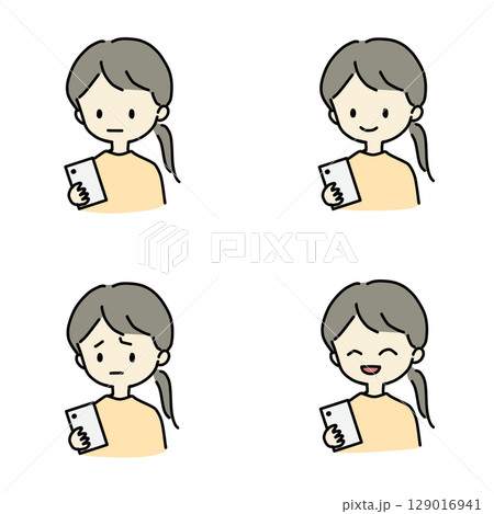 スマホをさわる女性の表情 スマホをさわる女性の表情 129016941