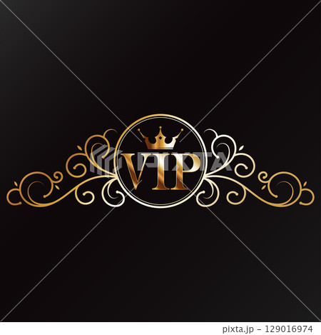 Gold VIP sign in circle and plant pattern design 129016974